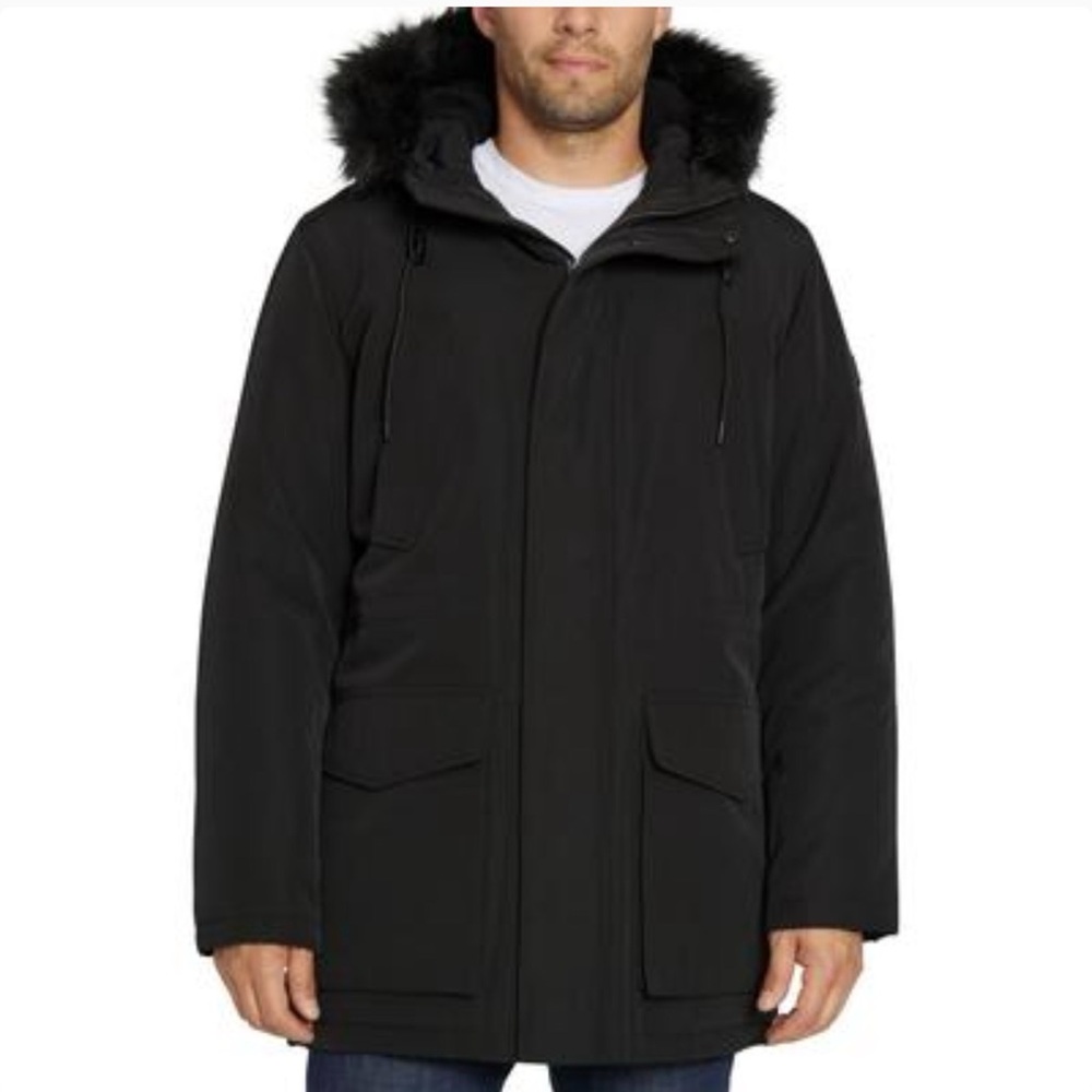 Sean John Men's Utility Parka with Faux-Fur Trimmed Hood - Black Size 2XL